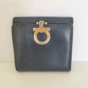 Fair Salvatore Ferragamo Gancini Wallet Medium Bifold Navy Blue Unisex